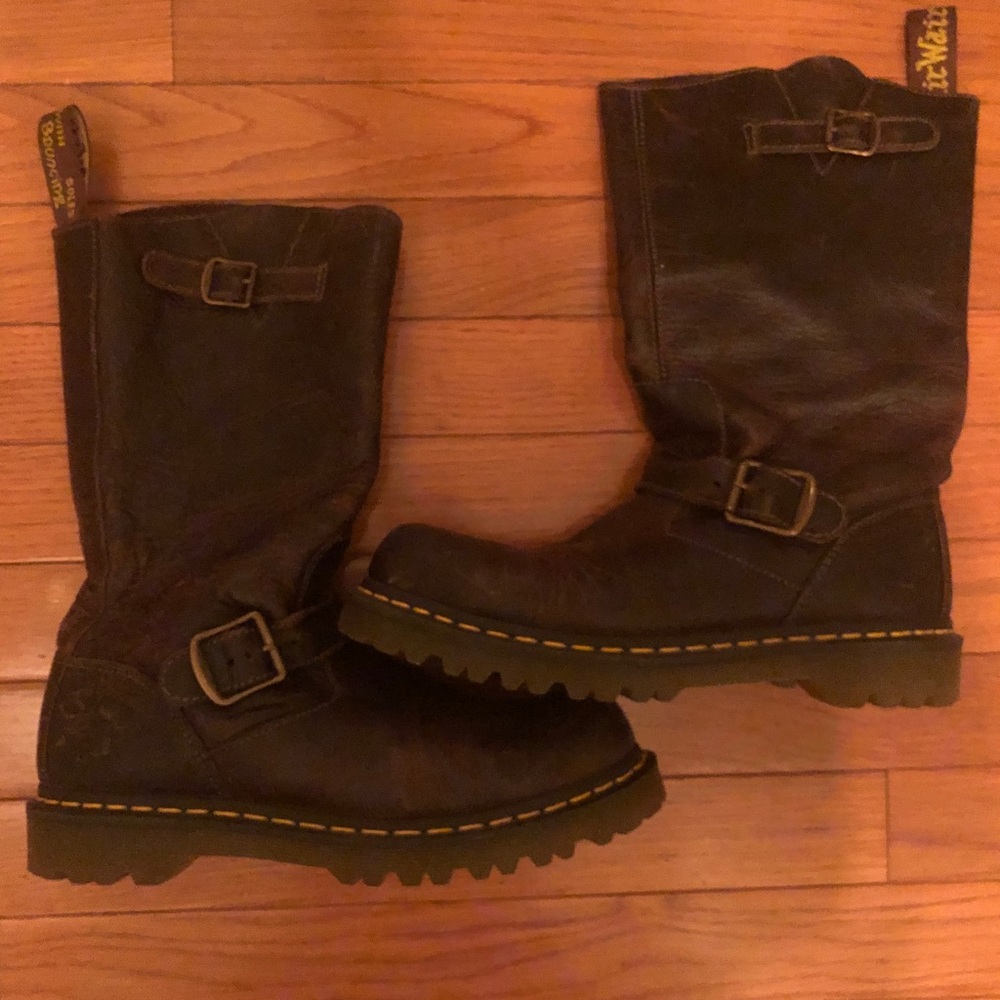 Dr Marten Moto brown motorcycle buckle boots W8